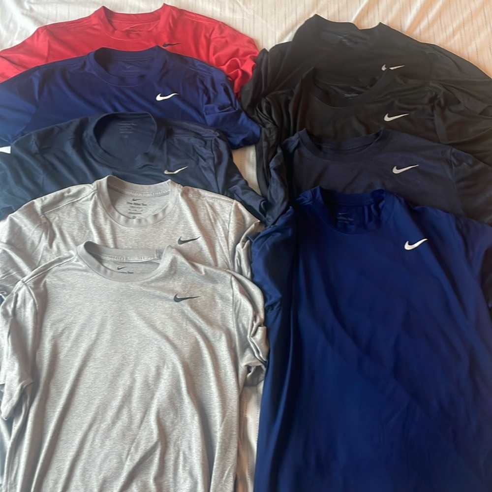 The Nike Tee - 9 mint Nike Tee Medium Dri-Fit grays, blues, blacks, salmon